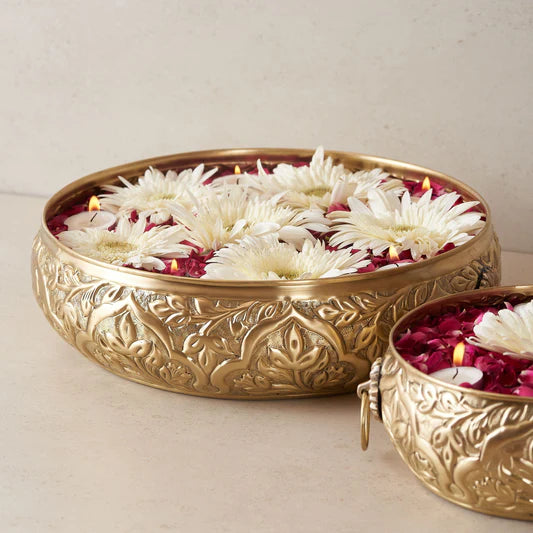 Brass Decor Urli Bowl Floral Pattern